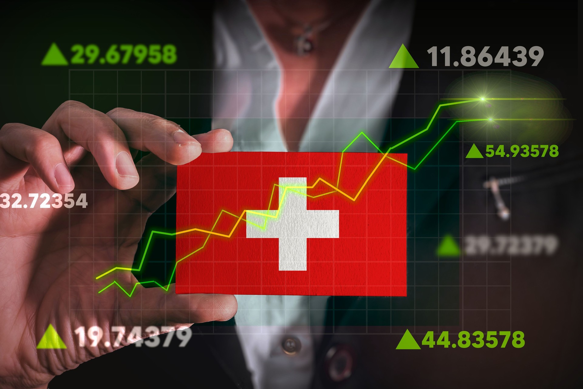 Graph growing up in Front Of Switzerland Flag.